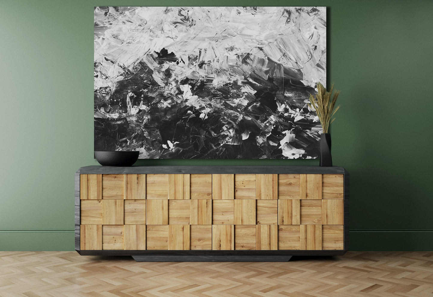 Akoestisch modern wandpaneel boven kast