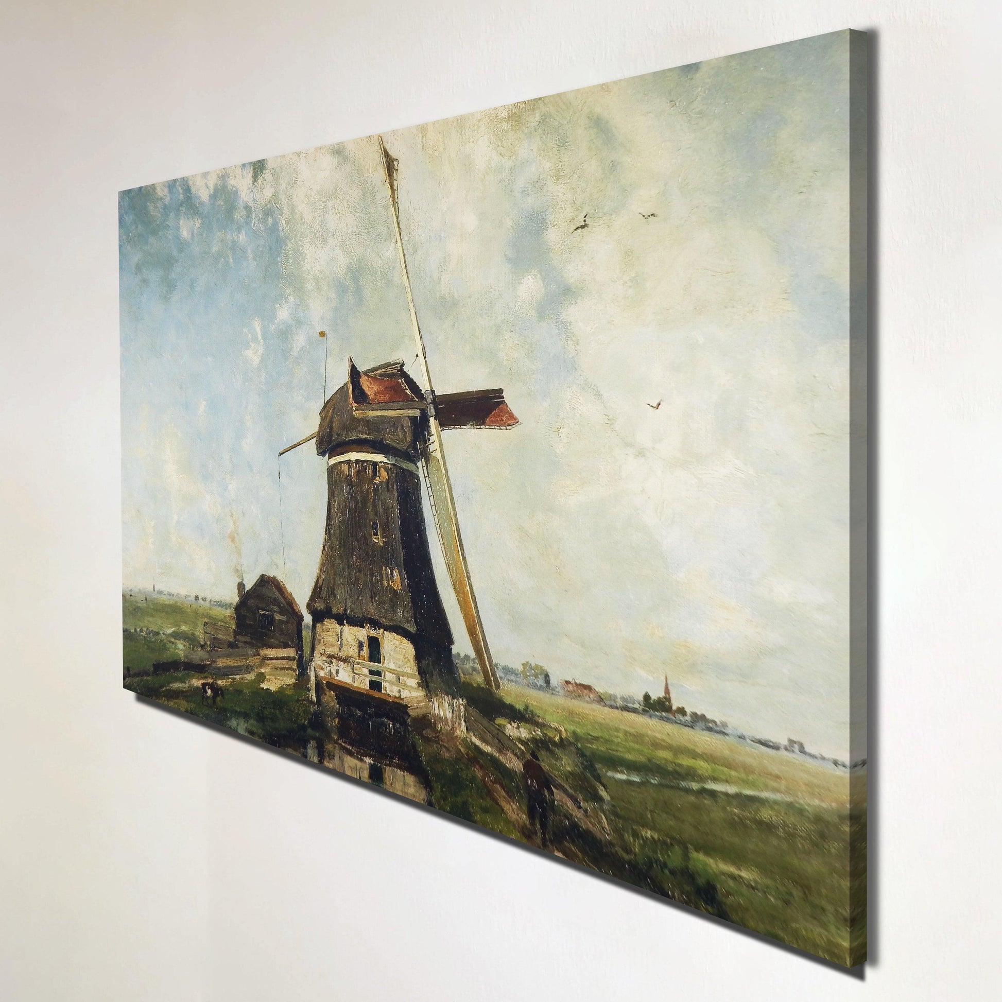 Rechteraanzicht akoestisch kunstpaneel Molen aan een Poldervaart