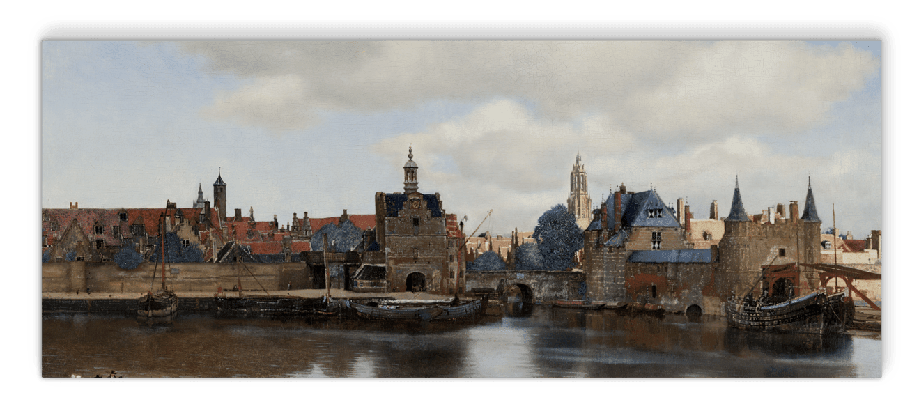 Akoestisch kunstpaneel Gezicht op Delft van Vermeer